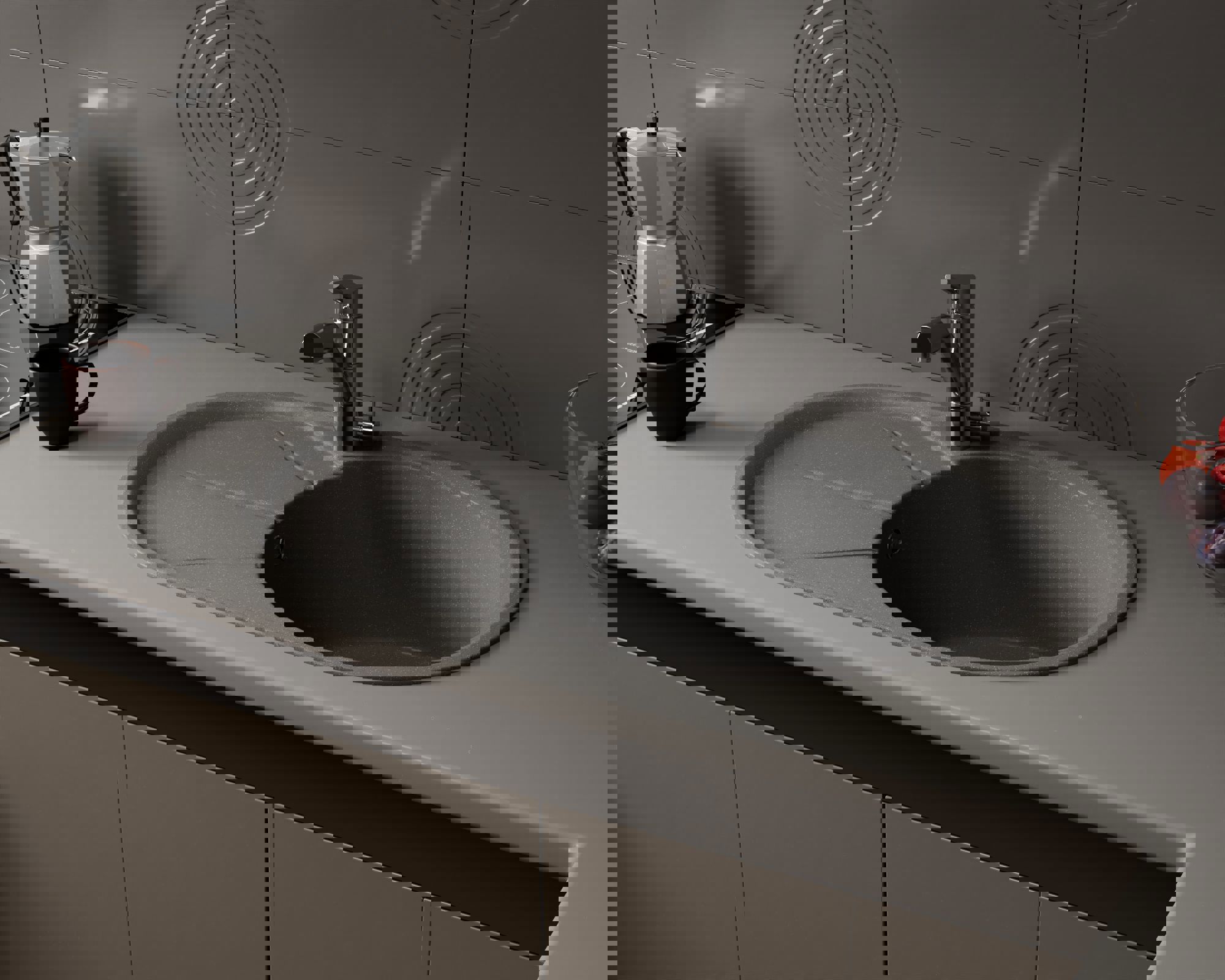 Изображение товара Кухонная мойка Bauedge Gr0143 овальная из искусственного камня 22x41 см с сифоном