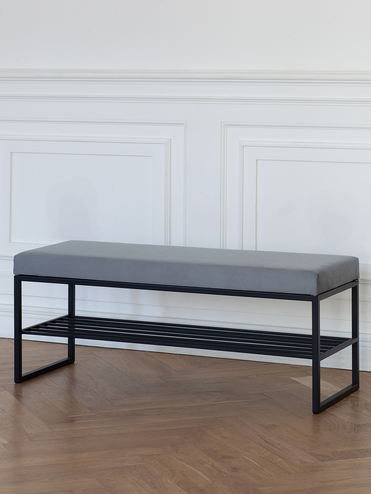 Изображение товара Банкетка Greenween RUBY 110x45x40 см черная светло-голубая ткань сталь