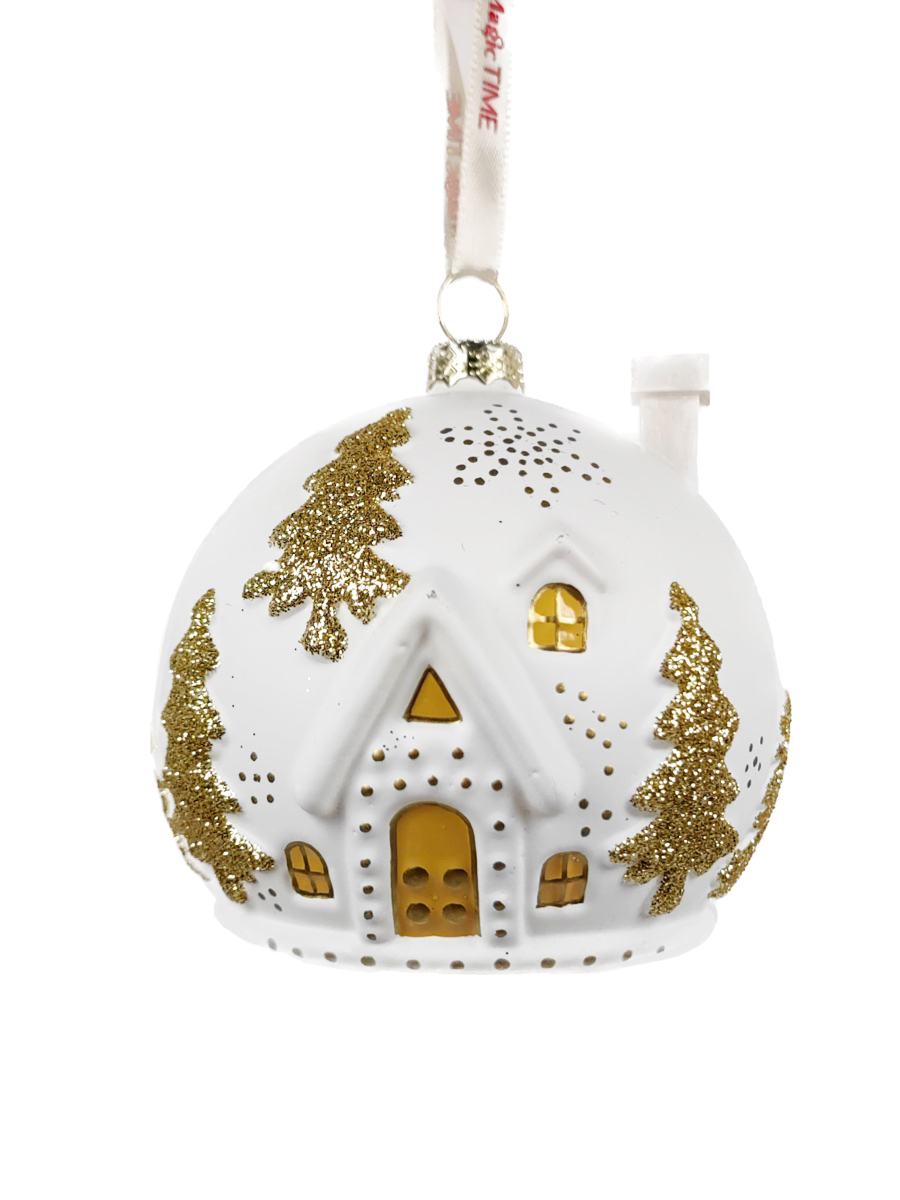 Изображение товара Елочная игрушка Magic time 93350 форма дом белый стекло 7 см