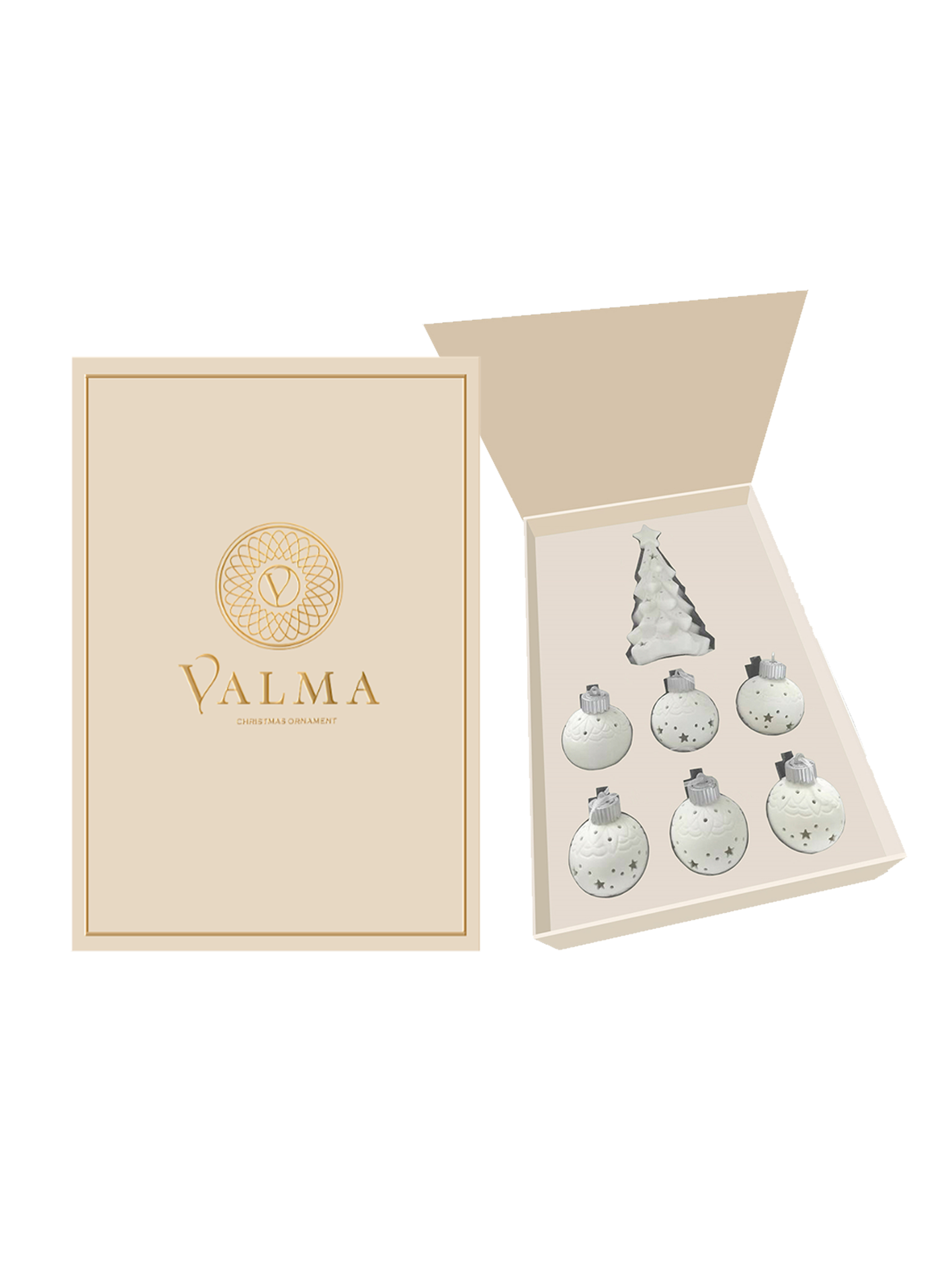 Изображение товара Набор елочных игрушек Valma 7 шт белый фарфор для новогоднего декора