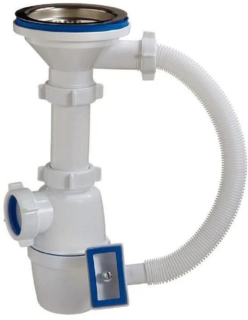 Изображение товара Сифон для мойки Bauedge D32 мм корзиночного типа хром белый WR0005