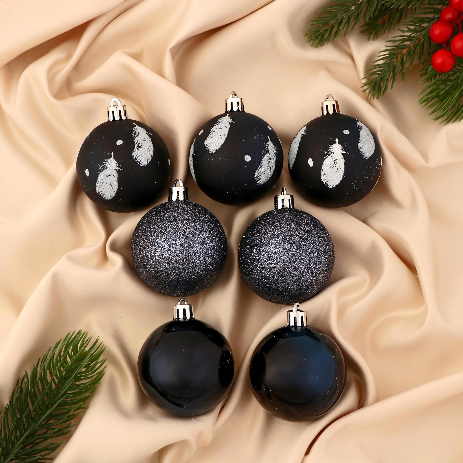 Изображение товара Набор елочных шаров Зимнее волшебство Воздушные перья 6 см 7 шт синий