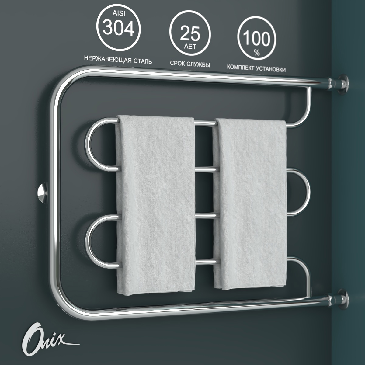 Изображение товара Водяной полотенцесушитель Onix Country Direct Right 600x800 Хром