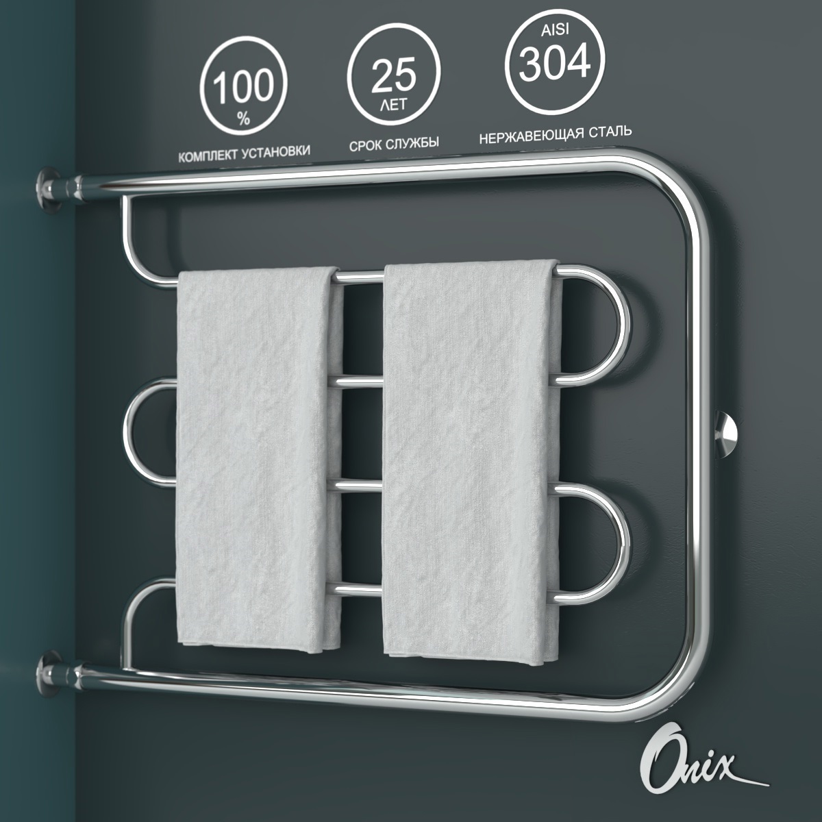 Изображение товара Водяной полотенцесушитель Onix Country Direct Left 600x800 нержавеющая сталь Хром