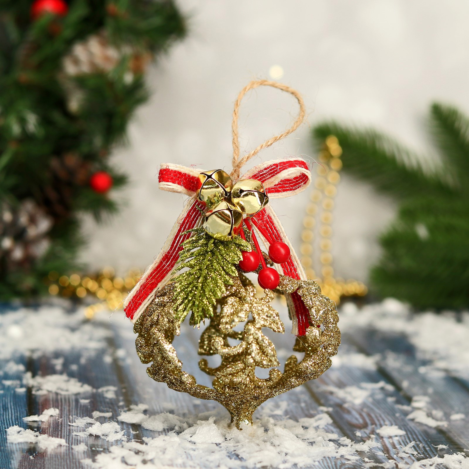 Изображение товара Елочная игрушка Ажур Зимнее волшебство 9692836 цвет золотой