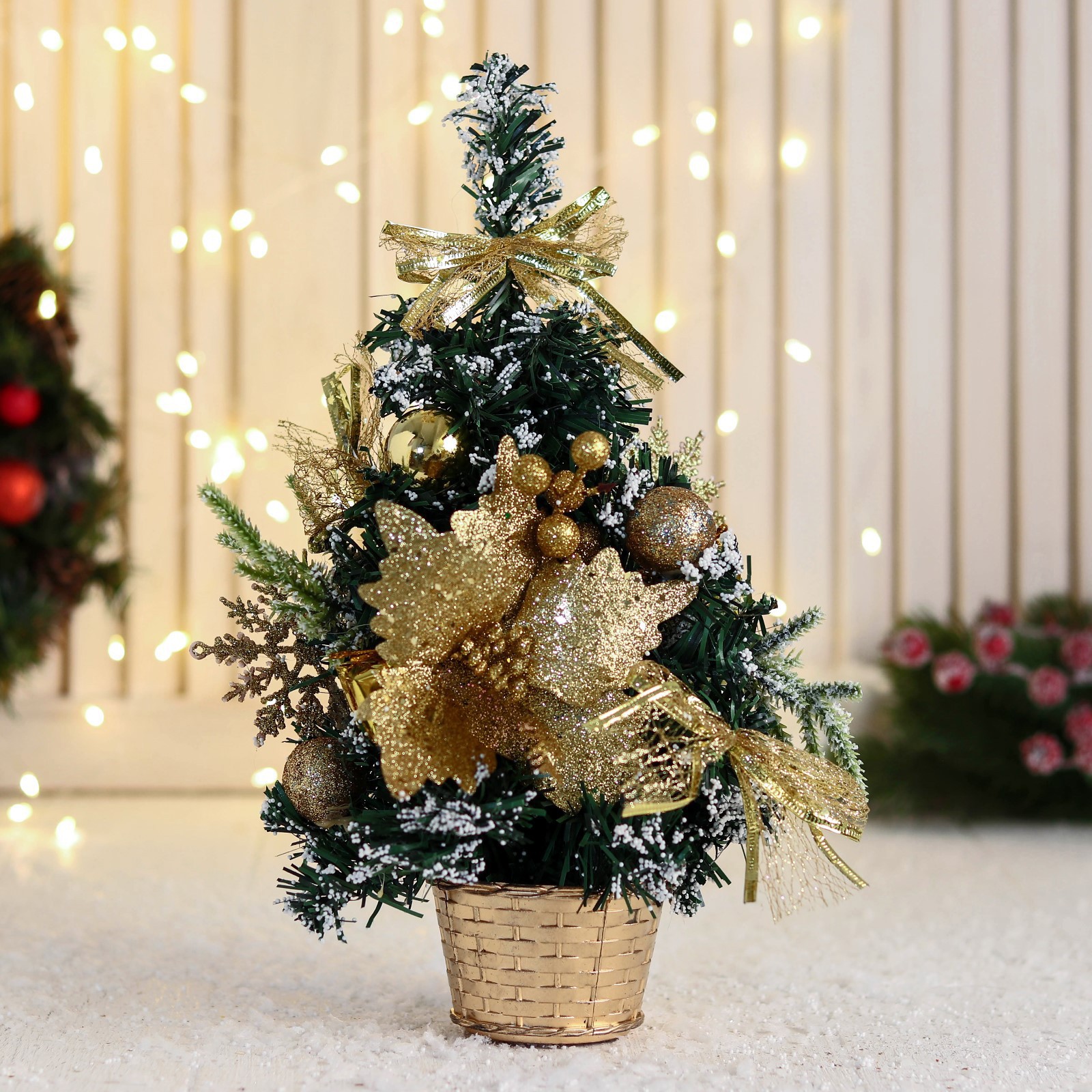 Изображение товара Новогодняя искусственная ель ЗИМНЕЕ ВОЛШЕБСТВО 9693025 15х29 см, заснеженная, золото