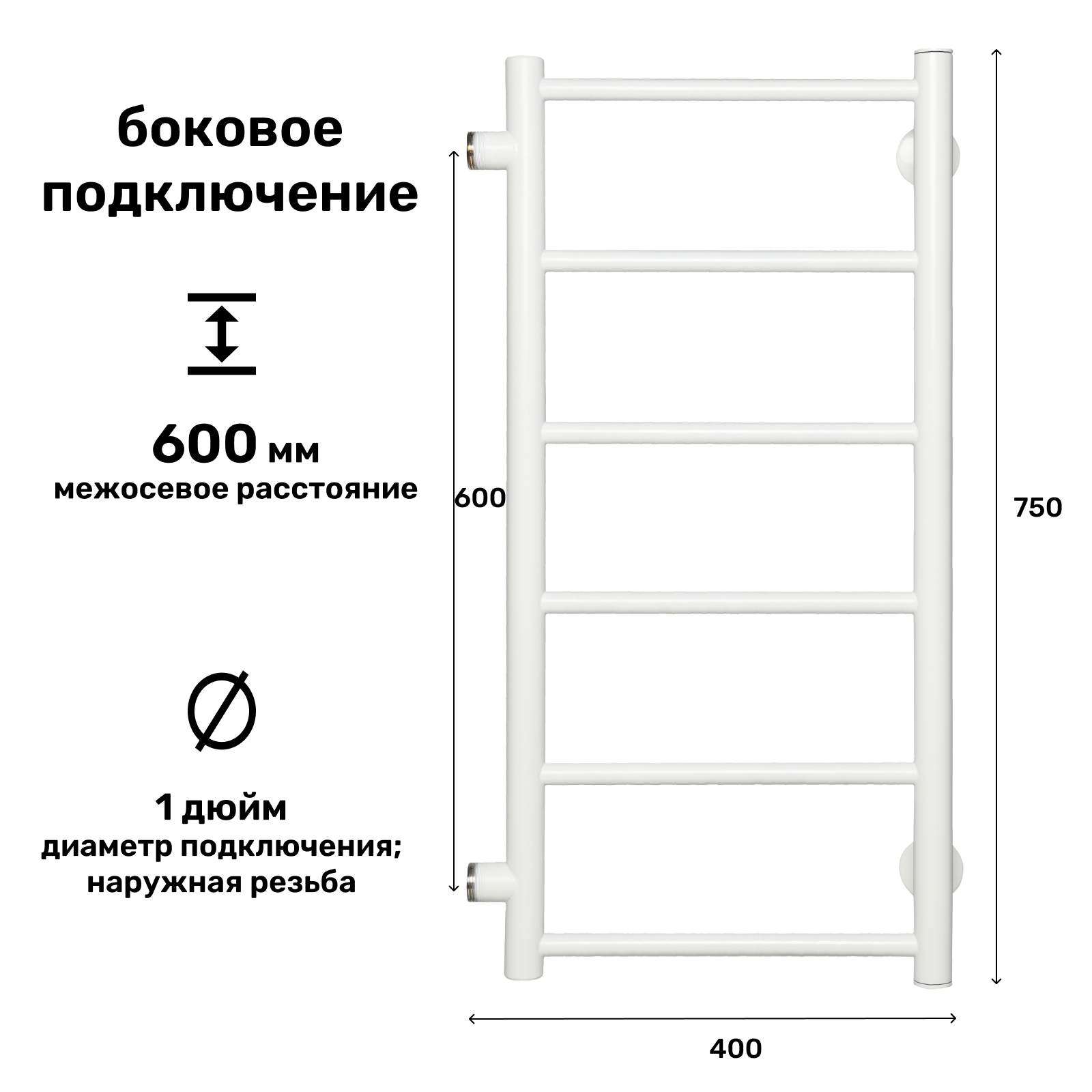 Изображение товара Водяной полотенцесушитель Олимп прямой 75x40 см нержавеющая сталь белый