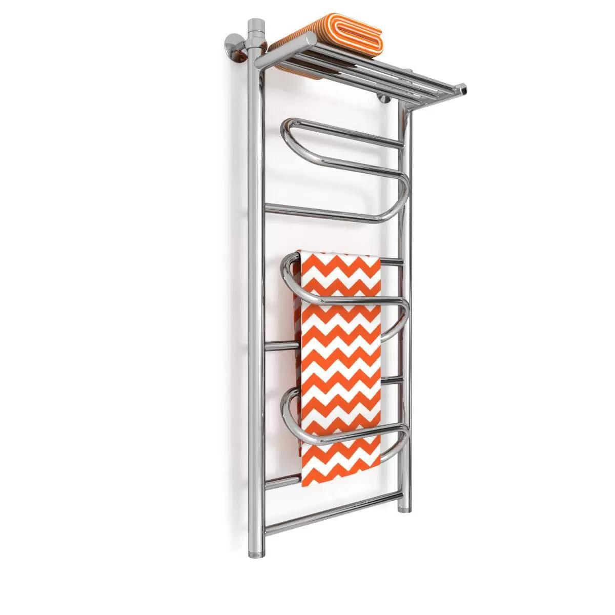 Изображение товара Водяной полотенцесушитель Zigzag WF с полкой 400x1000 мм нержавеющая сталь серебро