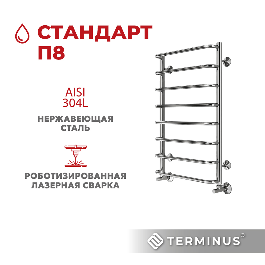 Изображение товара Водяной полотенцесушитель Terminus Стандарт П8 50х80 см хром 1/2" нержавеющая сталь