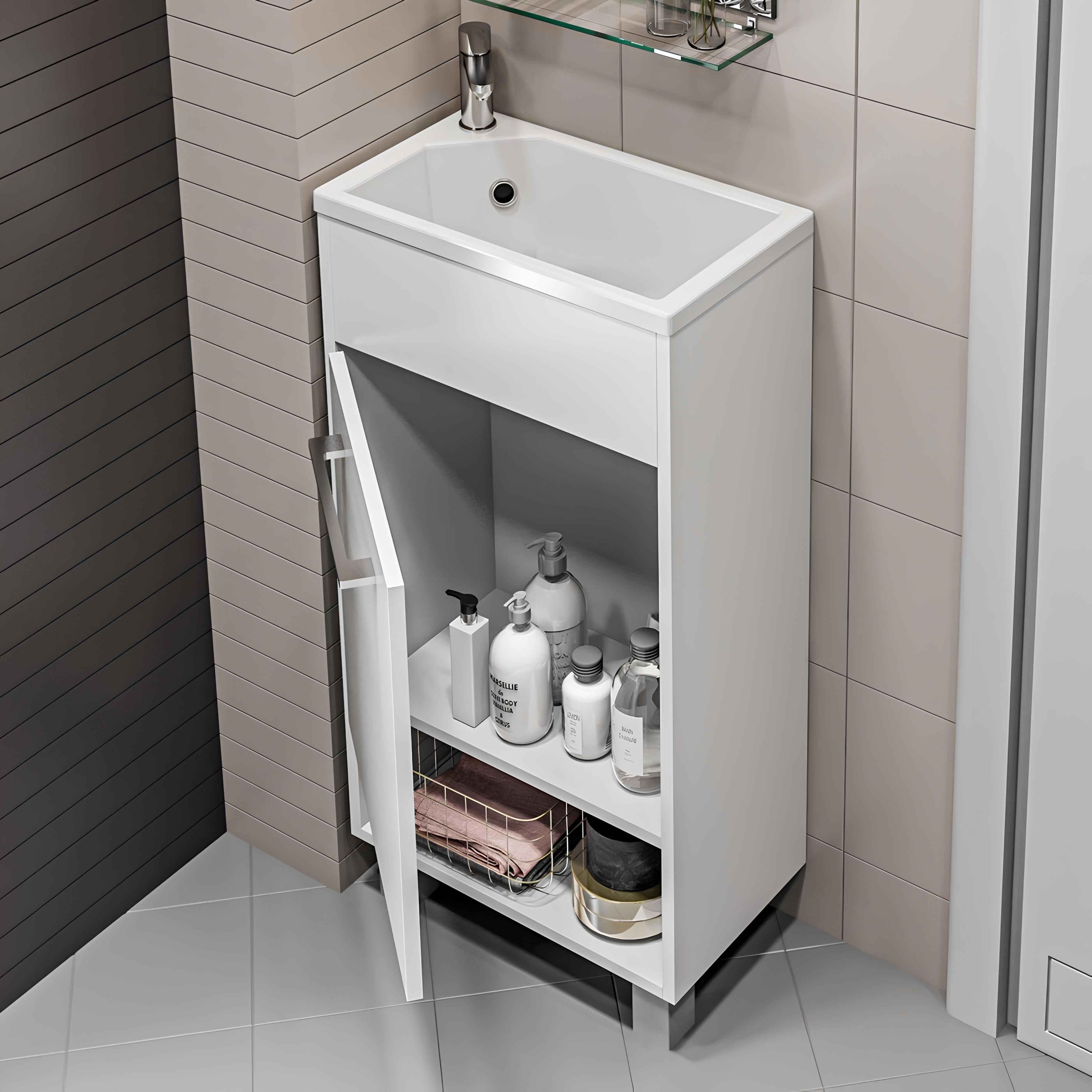 Изображение товара Тумба под раковину 40 см с раковиной в ванную белый глянец