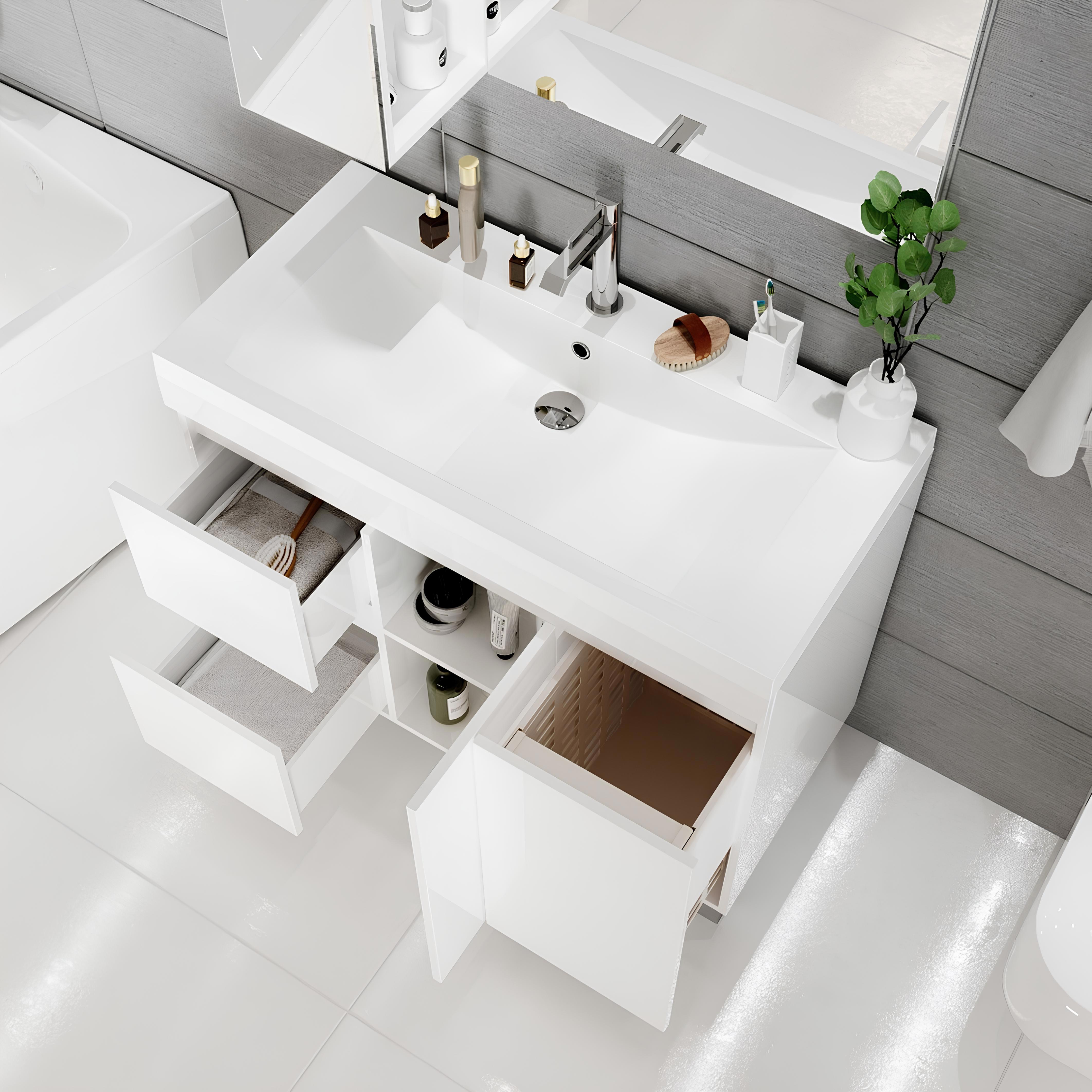 Изображение товара Тумба под раковину напольная 1Marka Cube 100 см белый глянец