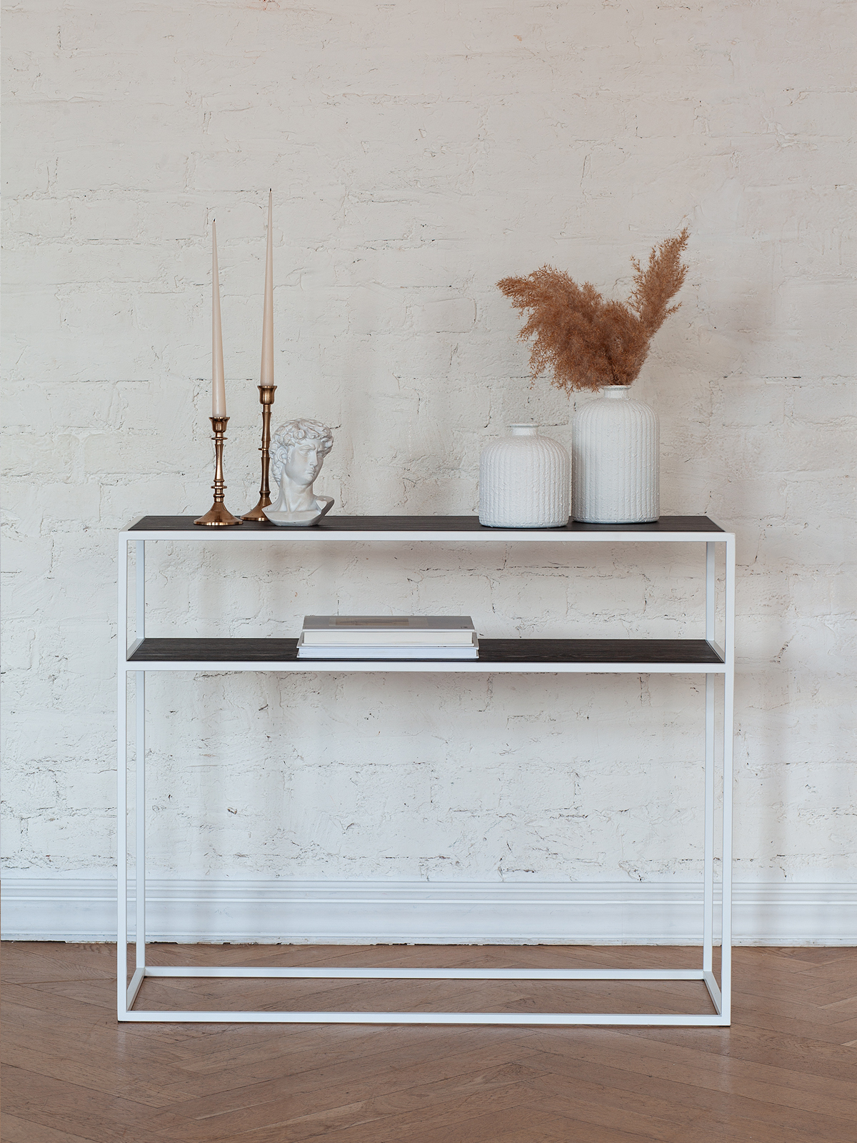 Изображение товара Консоль Greenween Skandi с 2 полками ЛДСП белый/черный 1000x350x810 мм