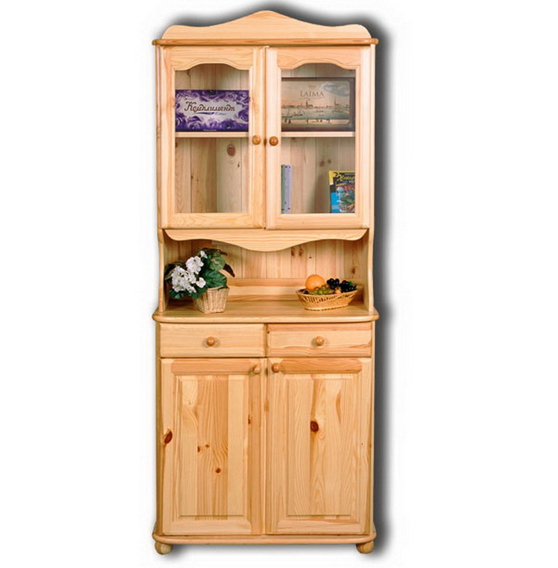 Изображение товара Шкаф-витрина из сосны Норд-100 82x193x38 см с стеклянными дверцами и ящиками