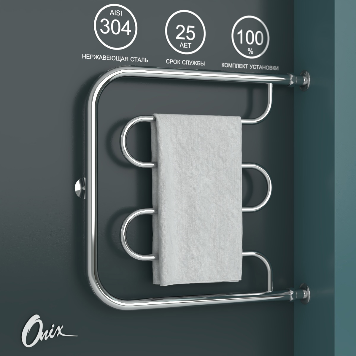 Изображение товара Водяной полотенцесушитель Onix Country Direct Right 600x600 хром нержавеющая сталь