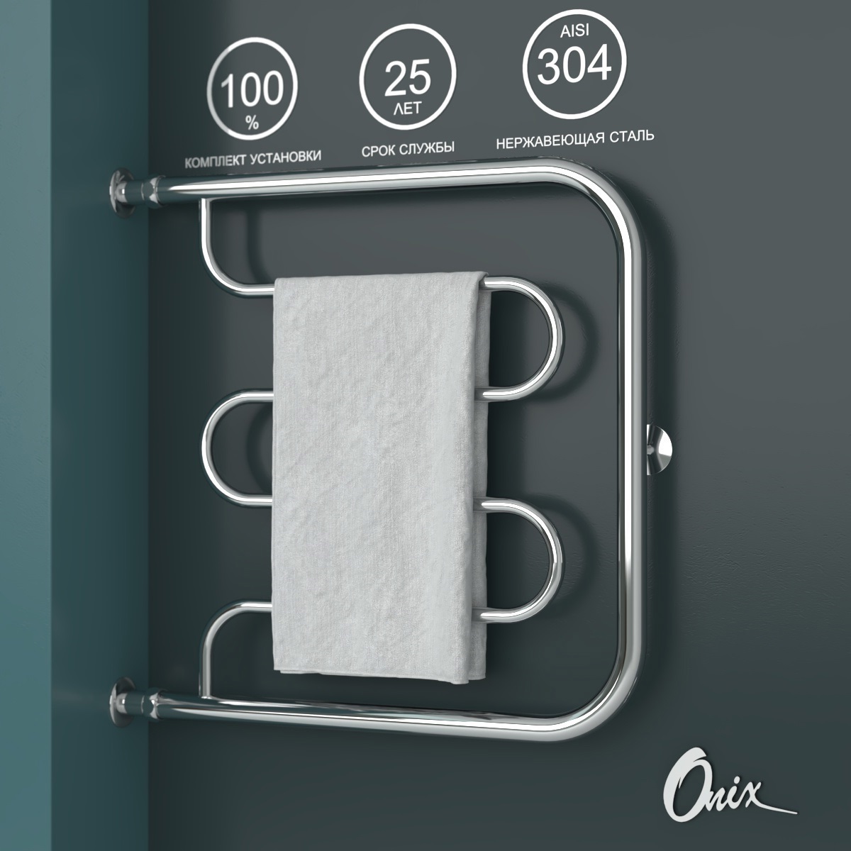 Изображение товара Водяной полотенцесушитель Onix Country Direct Left 600x600 хром для ванной