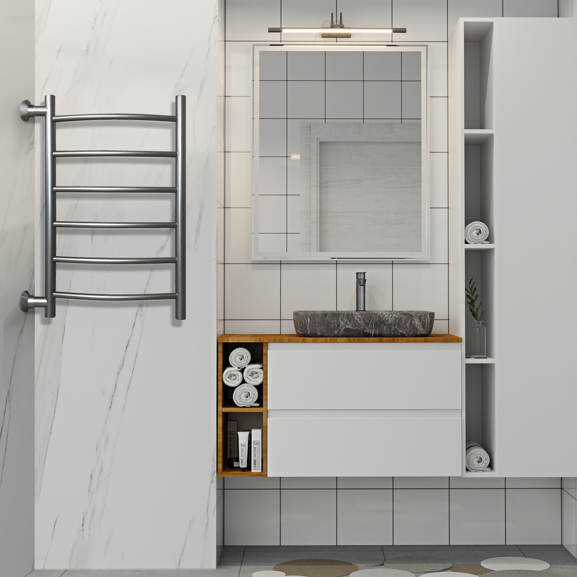 Изображение товара Водяной полотенцесушитель Indigo лестница 700x480 графит металлик слив