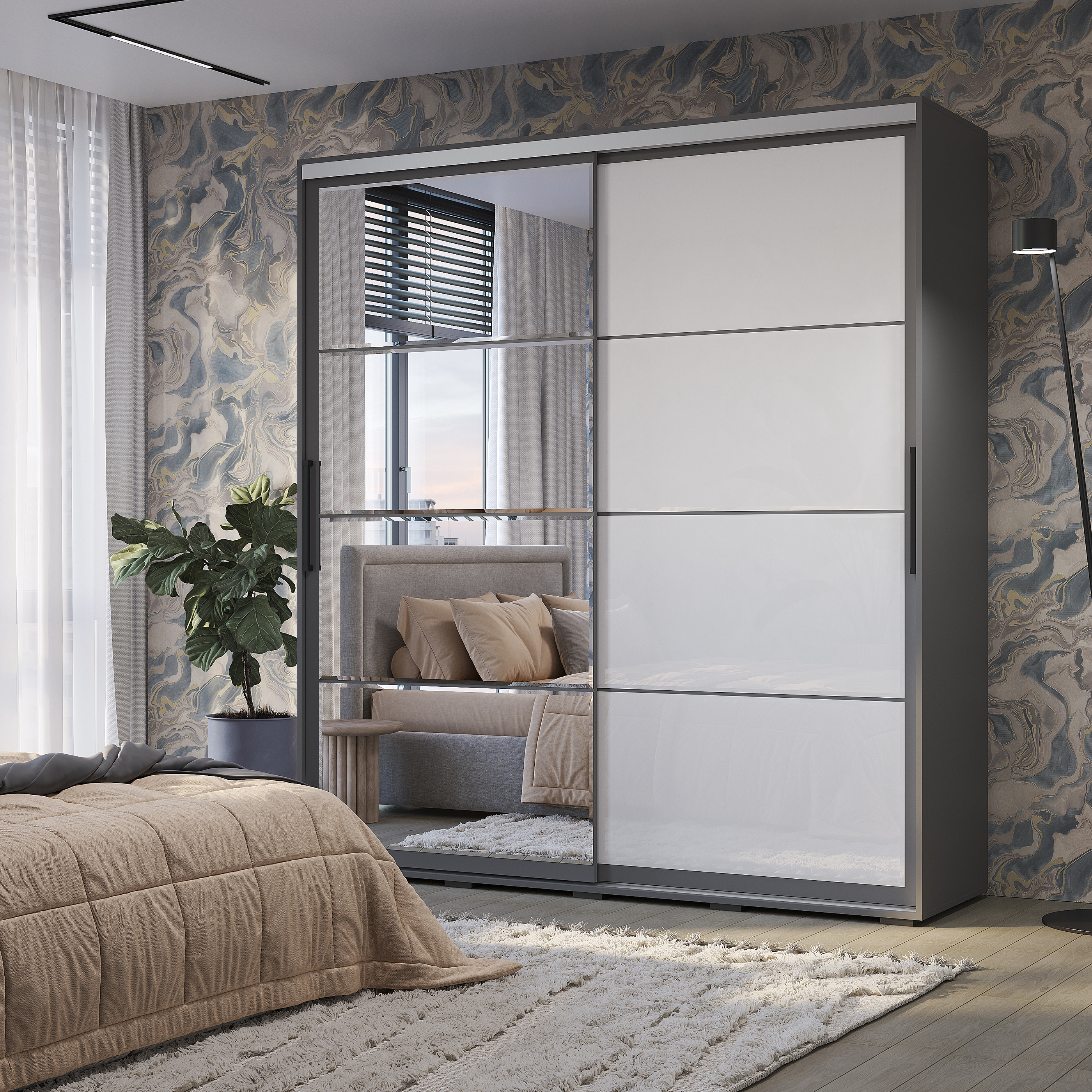 Изображение товара Шкаф-купе Bts 217.6x196.2x59.1 см 7 полок ЛДСП цвет графит