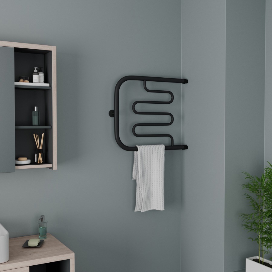 Изображение товара Полотенцесушитель водяной лестница Маргроид Фокстрот B25 50x50 см боковое подключение 1" нержавеющая сталь цвет черный матовый