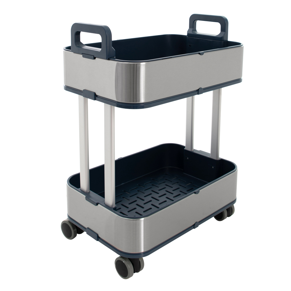 Изображение товара Этажерка с ящиками на колесах Foodatlas 2 яруса 27x54x38 см нержавеющая сталь цвет хром/черный