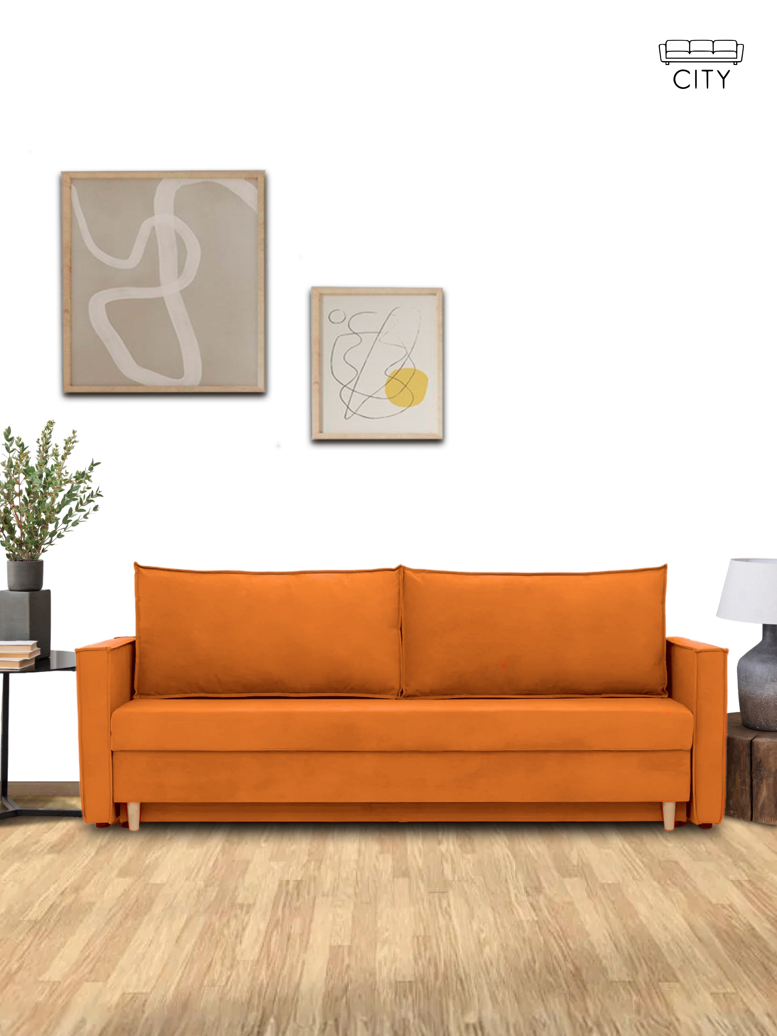 Изображение товара Раскладной диван Cityhd Виго Лайт из велюра оранжевый с механизмом еврокнижка