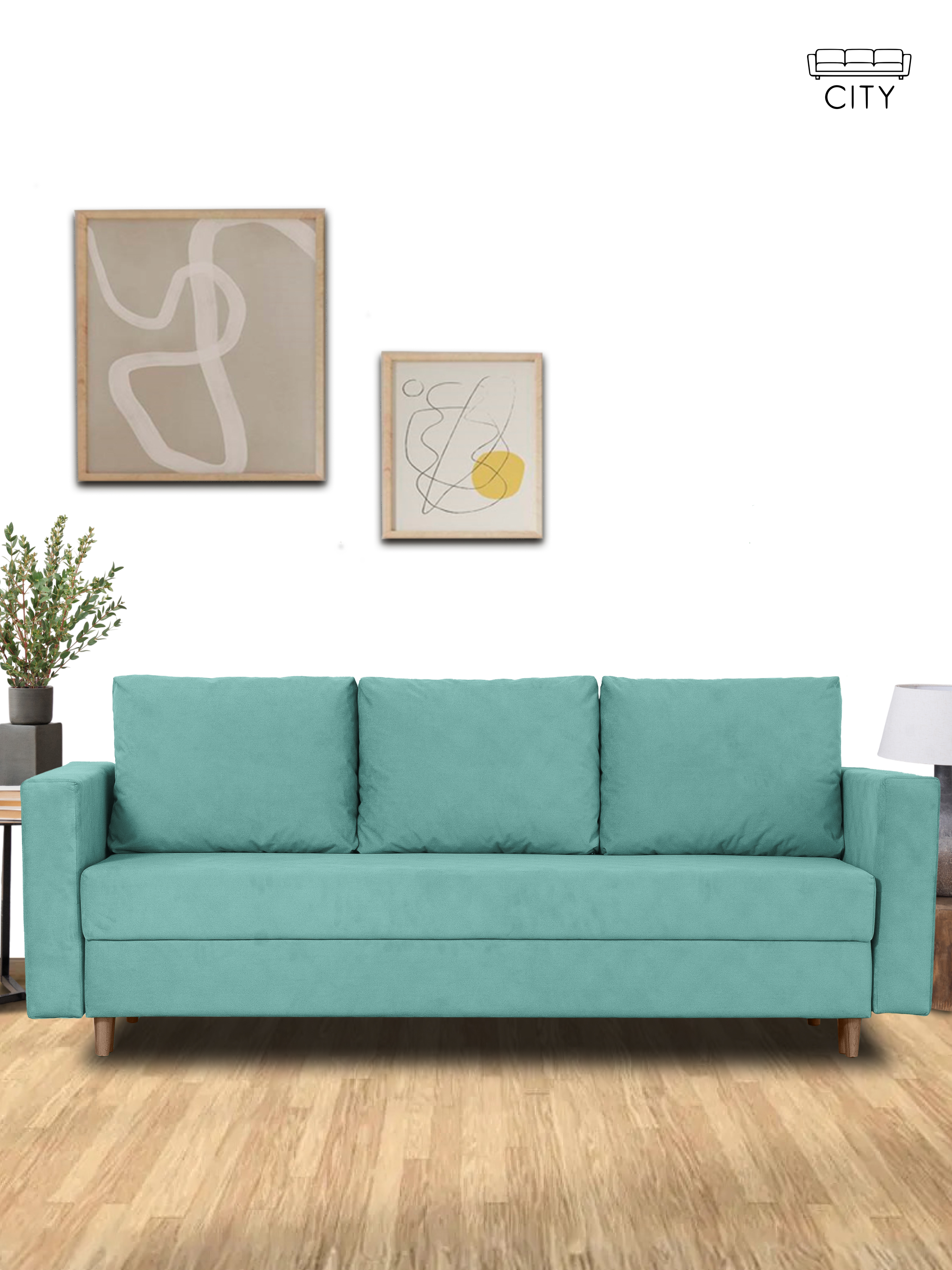 Изображение товара Раскладной диван Cityhd прямой 220x85x96 см велюр бирюзовый