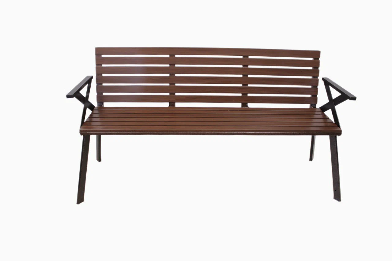 Изображение товара Стильная садовая скамья Talmico 163 см коричневая из металла и пластика