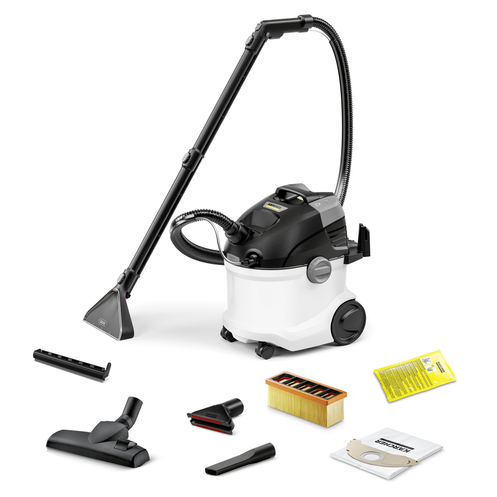 Изображение товара Пылесос с пылесборником с влажной уборкой Karcher Se 5 *eu 1.081-230 1400 Вт 4 л цвет белый Изображение товара Пылесос с пылесборником с влажной уборкой Karcher Se 5 *eu 1.081-230 1400 Вт 4 л цвет белый