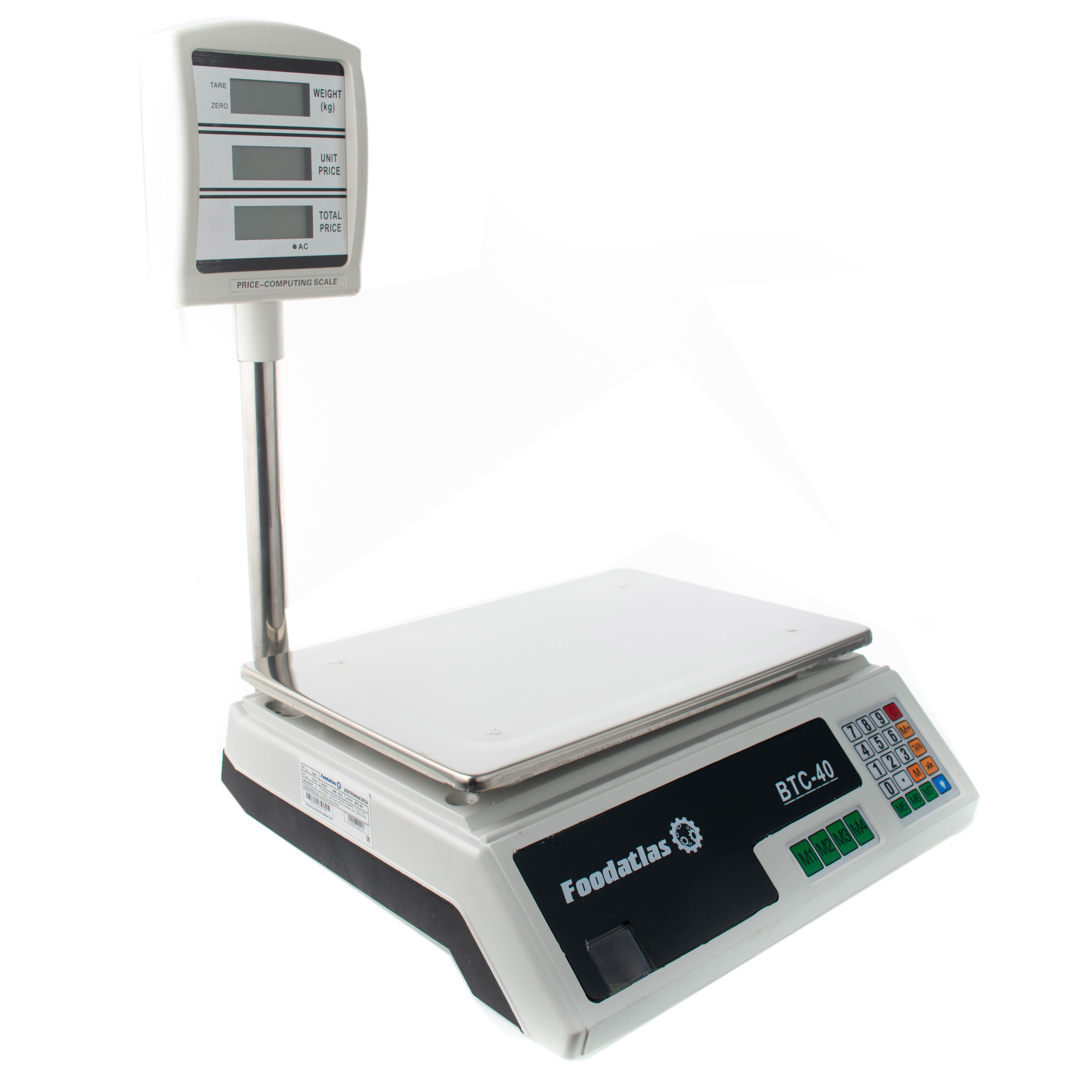 Изображение товара Торговые электронные весы Foodatlas ВТС-40 40 кг 2 г нержавейка ЖК дисплей