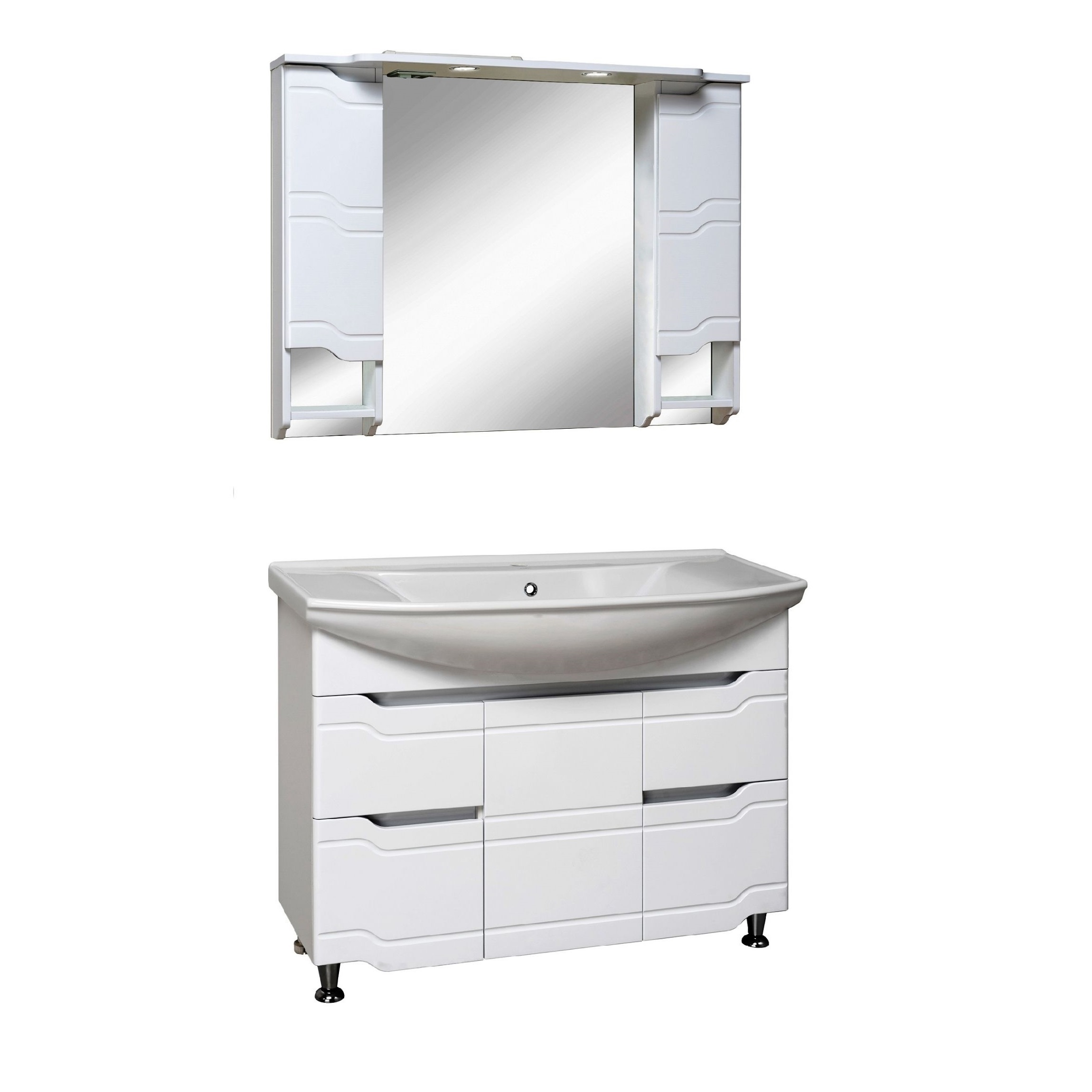 Изображение товара RUNO Стиль 105 белый тумба под раковину зеркало шкафчик сантехника комплект