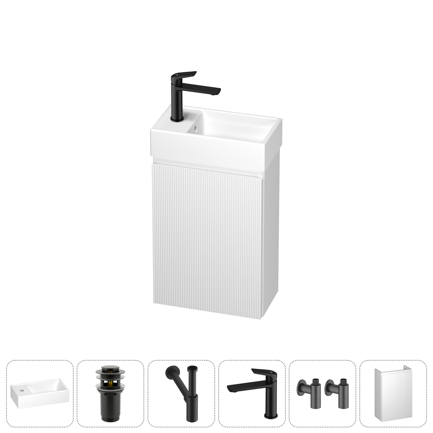 Изображение товара Тумба с раковиной Wellsee WC Area 40 см подвесная с сифоном и смесителем