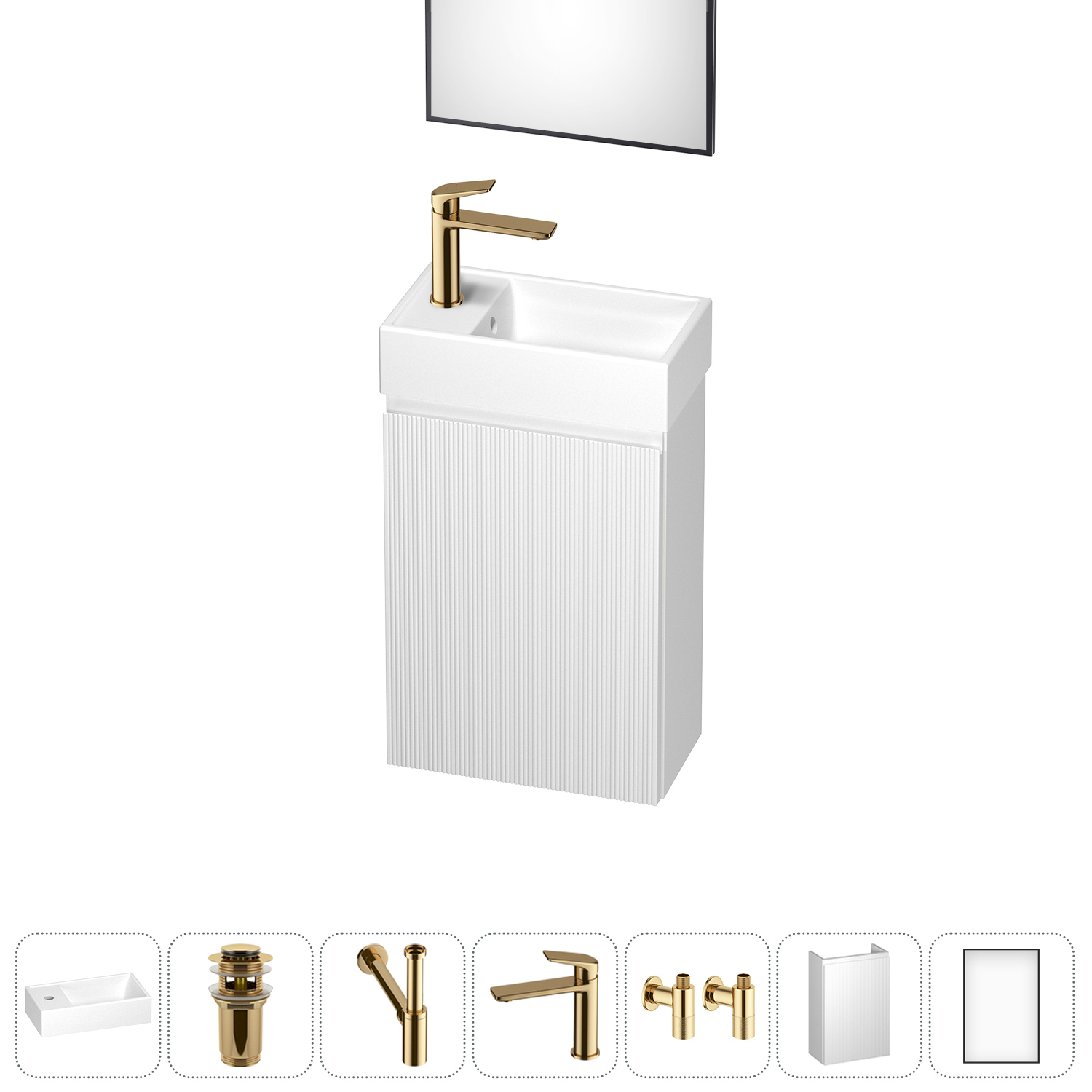 Изображение товара Комплект мебели для ванной комнаты Wellsee WC Area с раковиной, зеркалом и смесителем 40 см