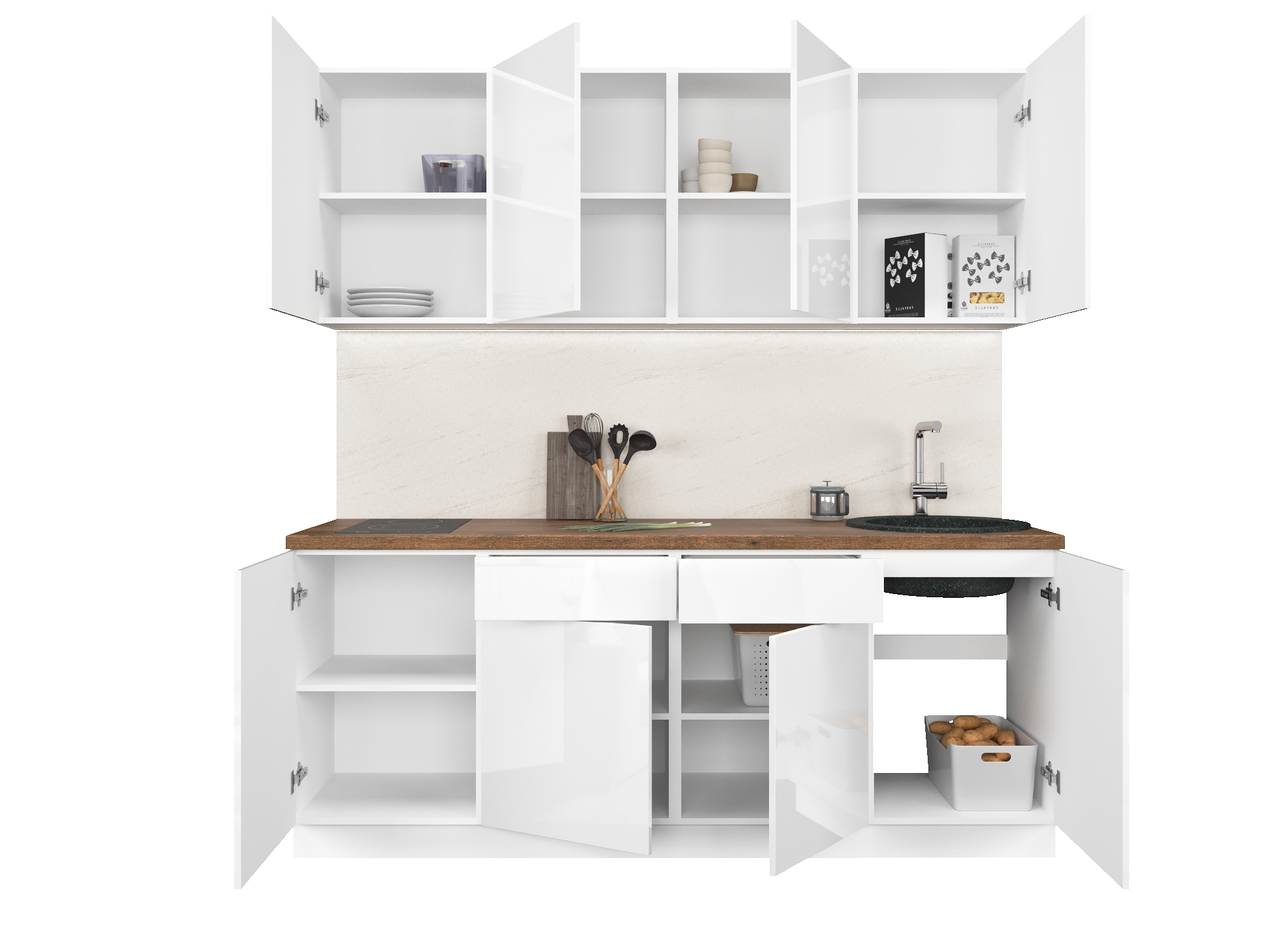 Изображение товара Кухонный гарнитур Сурская мебель Эстетик 200x214x47.8 см ЛДСП цвет белый 50996603336203