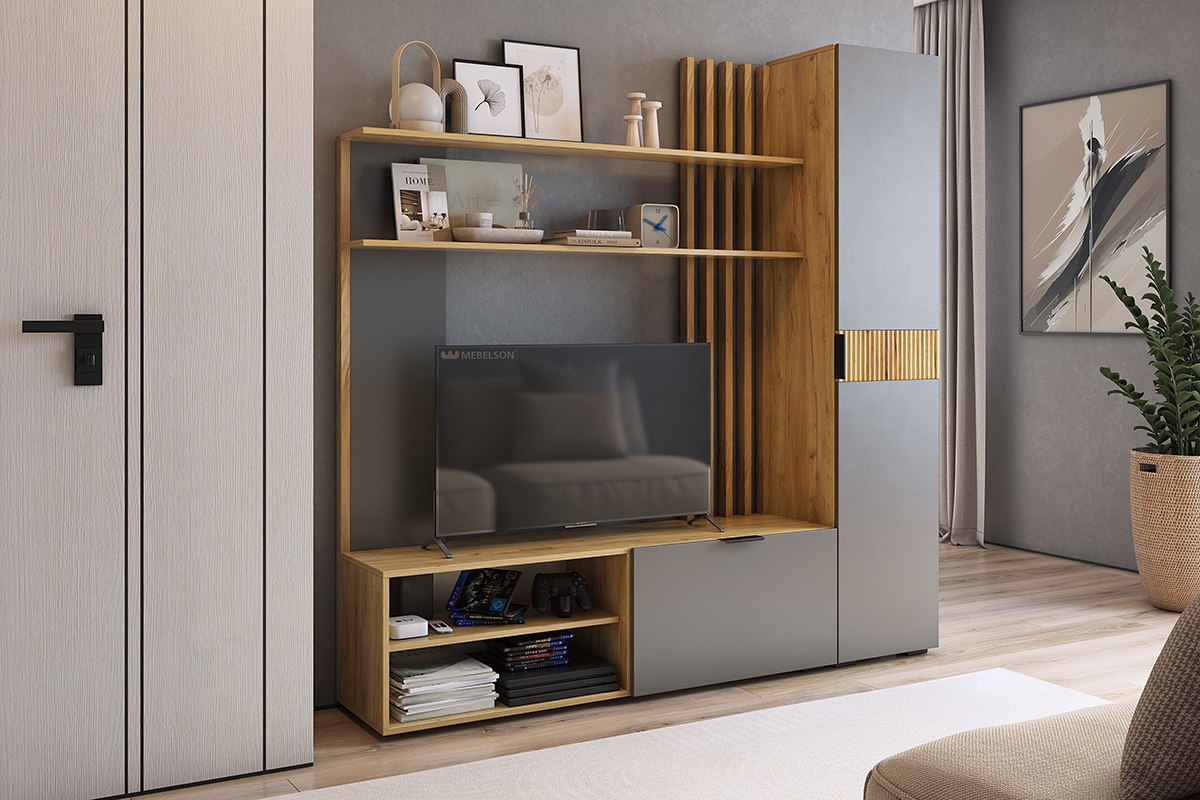 Изображение товара Шкаф для телевизора Mebelson 180x182.6x35 см ЛДСП цвет графит