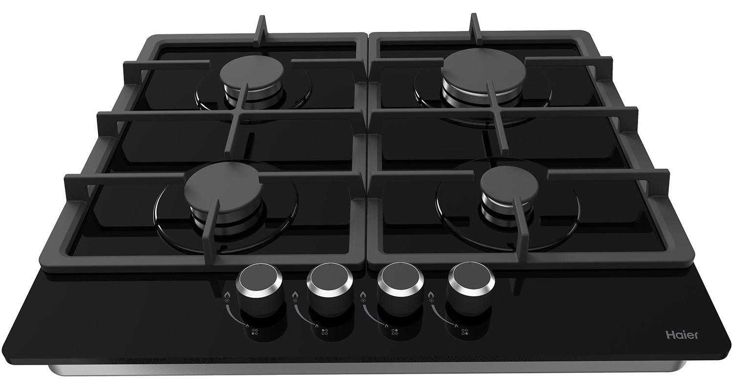 Изображение товара Встраиваемая газовая варочная панель Haier HHX-G 64 CNB 4 конфорки черная