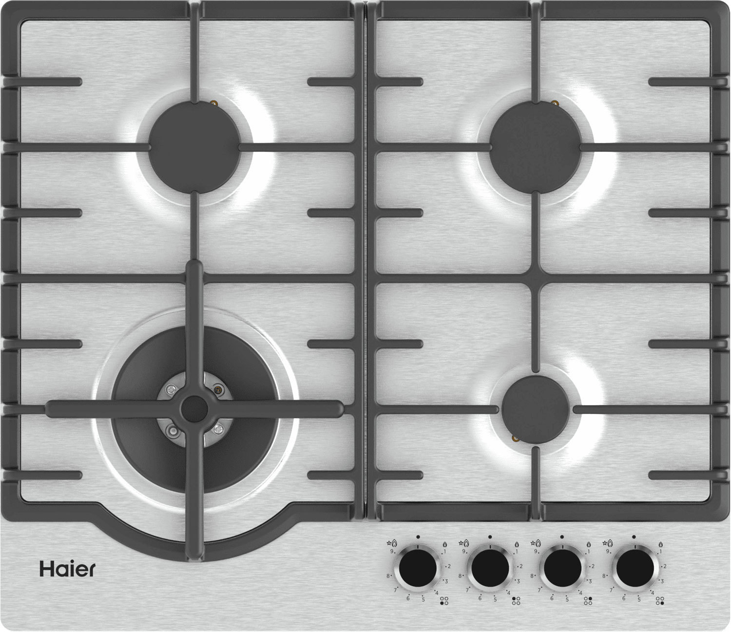 Изображение товара Газовая варочная панель Haier HHX-M64ROVX 4 конфорки ВОК-конфорка и электроподжиг