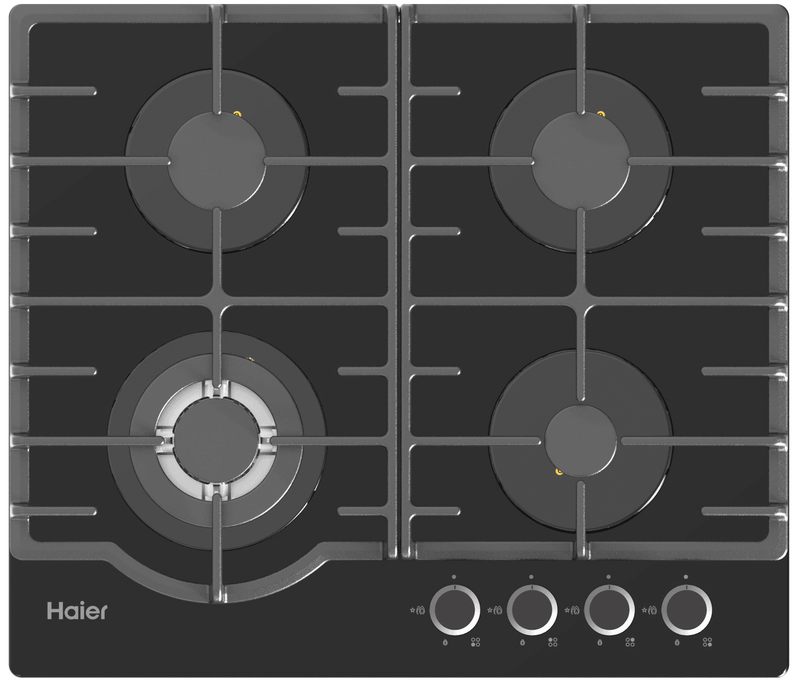 Изображение товара Встраиваемая газовая варочная панель Haier HHX-G64RFB 4 конфорки черный стильный дизайн