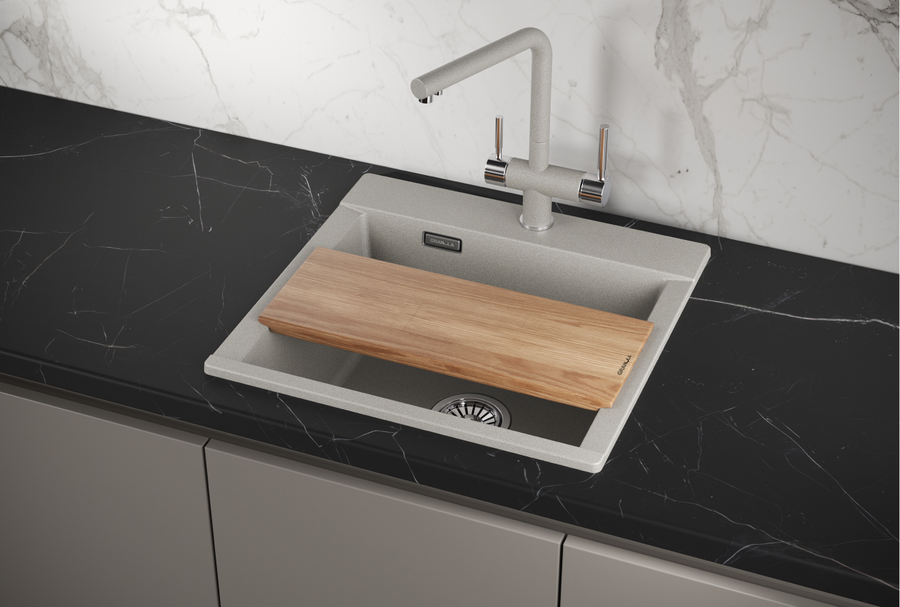 Изображение товара Мойка для кухни врезная из кварца Granula Estetica ES-5201 50x52 см серо-бежевый
