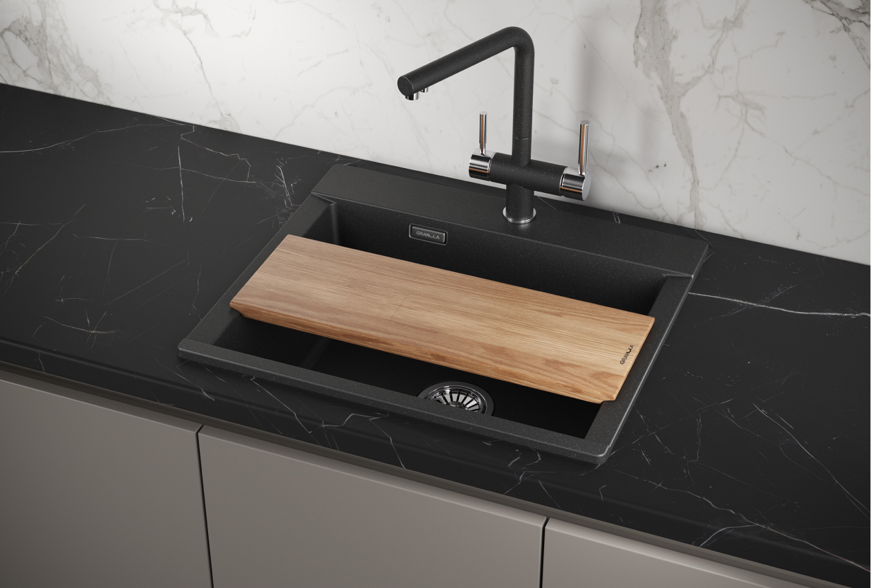 Изображение товара Мойка для кухни врезная из кварца ES-5804 50x58 см черный матовый