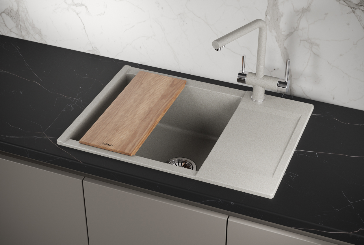 Изображение товара Мойка для кухни врезная GRANULA ES-7003 с крылом 50x70 см кварц серо-бежевый