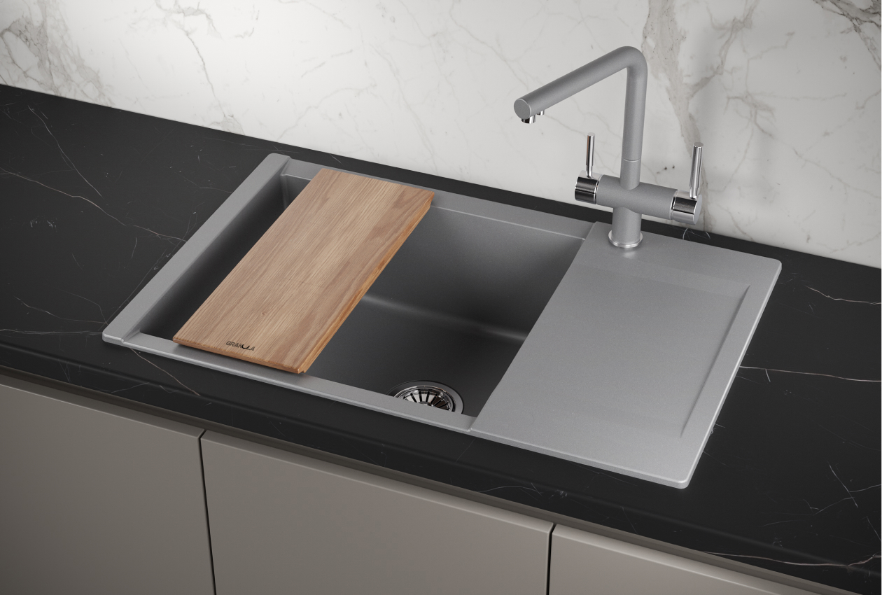 Изображение товара Мойка для кухни врезная ES-7807 с крылом 50x78 см кварц серый металлик