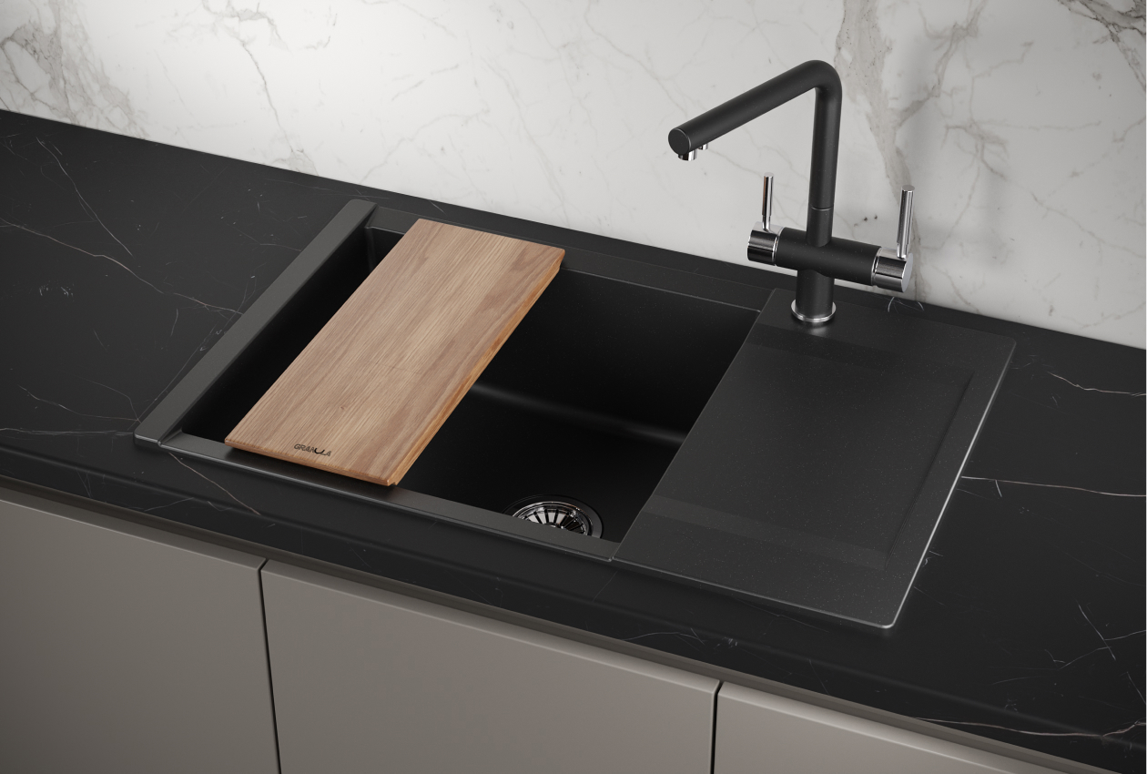Изображение товара Мойка для кухни врезная ES-7807 с крылом 50x78 см кварц черный металлик