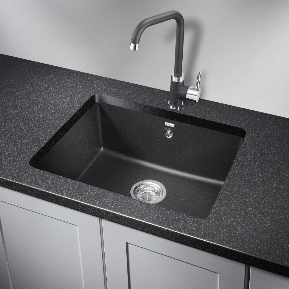 Изображение товара Кварцевая врезная мойка для кухни GRANULA GR-5551 46x55 см черный матовый