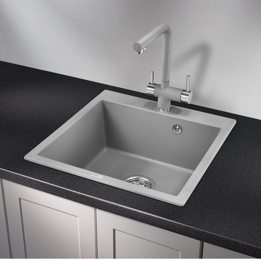 Изображение товара Мойка для кухни врезная Granula GR-5102 52x51 см глубина чаши 20 см кварц цвет алюминий, серый металлик