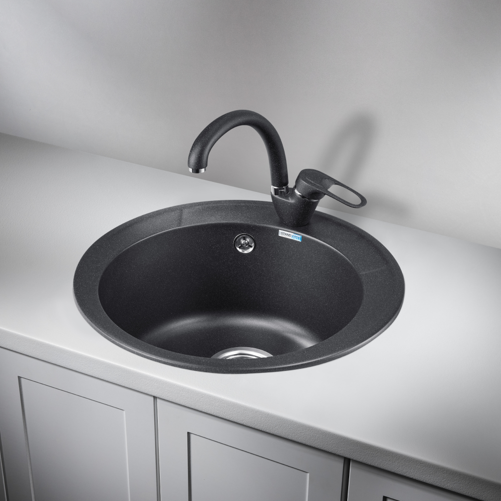 Изображение товара Мойка для кухни врезная Granula ST-4802 48x48 см глубина чаши 19 см кварц цвет черный матовый, черный мрамор Изображение товара Мойка для кухни врезная Granula ST-4802 48x48 см глубина чаши 19 см кварц цвет черный матовый, черный мрамор