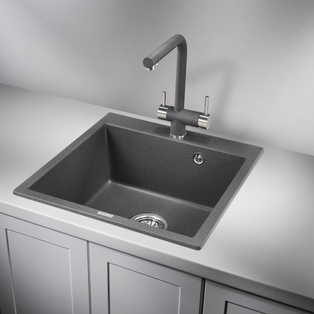 Изображение товара Мойка для кухни врезная Granula GR-5102 52x51 см глубина чаши 20 см кварц цвет темно-серый, графит
