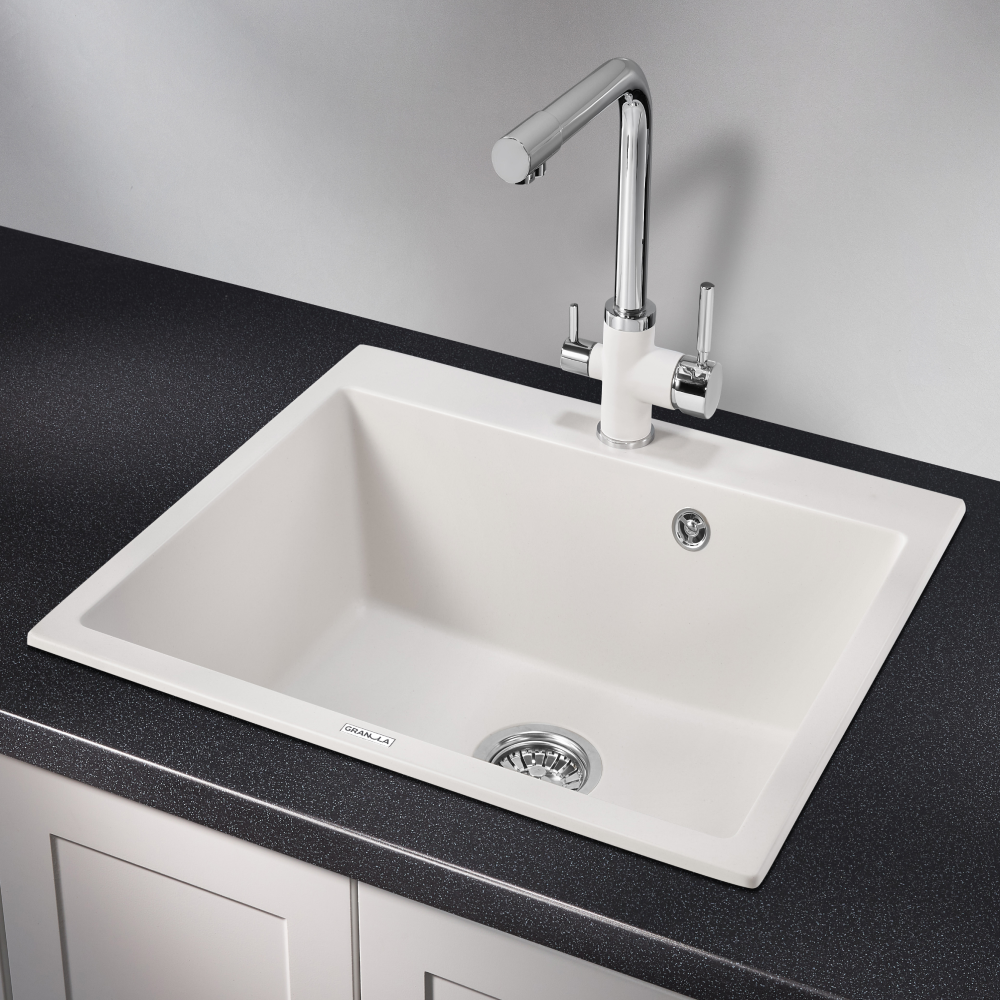 Изображение товара Мойка для кухни врезная Granula GR-6001 52x60 см глубина чаши 20 см кварц цвет белый