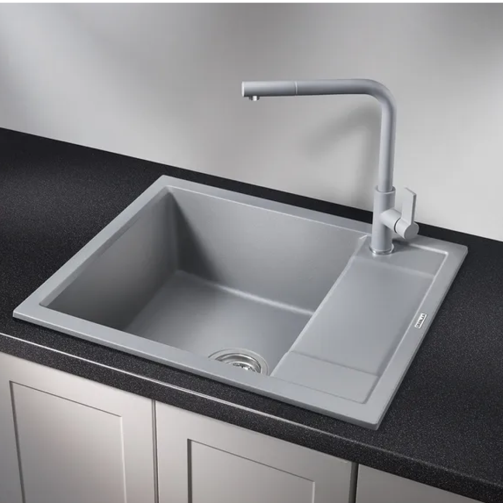 Изображение товара Мойка для кухни врезная Granula GR-6002 50x60 см глубина чаши 20 см кварц цвет алюминий, серый металлик
