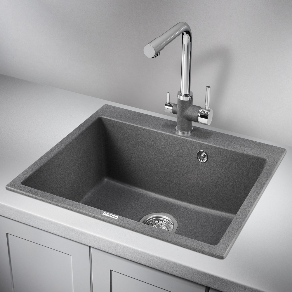 Изображение товара Мойка для кухни врезная Granula GR-6001 52x60 см глубина чаши 20 см кварц цвет темно-серый, графит Изображение товара Мойка для кухни врезная Granula GR-6001 52x60 см глубина чаши 20 см кварц цвет темно-серый, графит