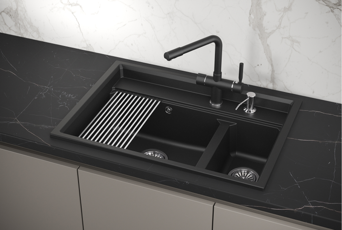 Изображение товара Мойка для кухни врезная кварц с дозатором GRANULA KS-7302 51x73 см черный матовый