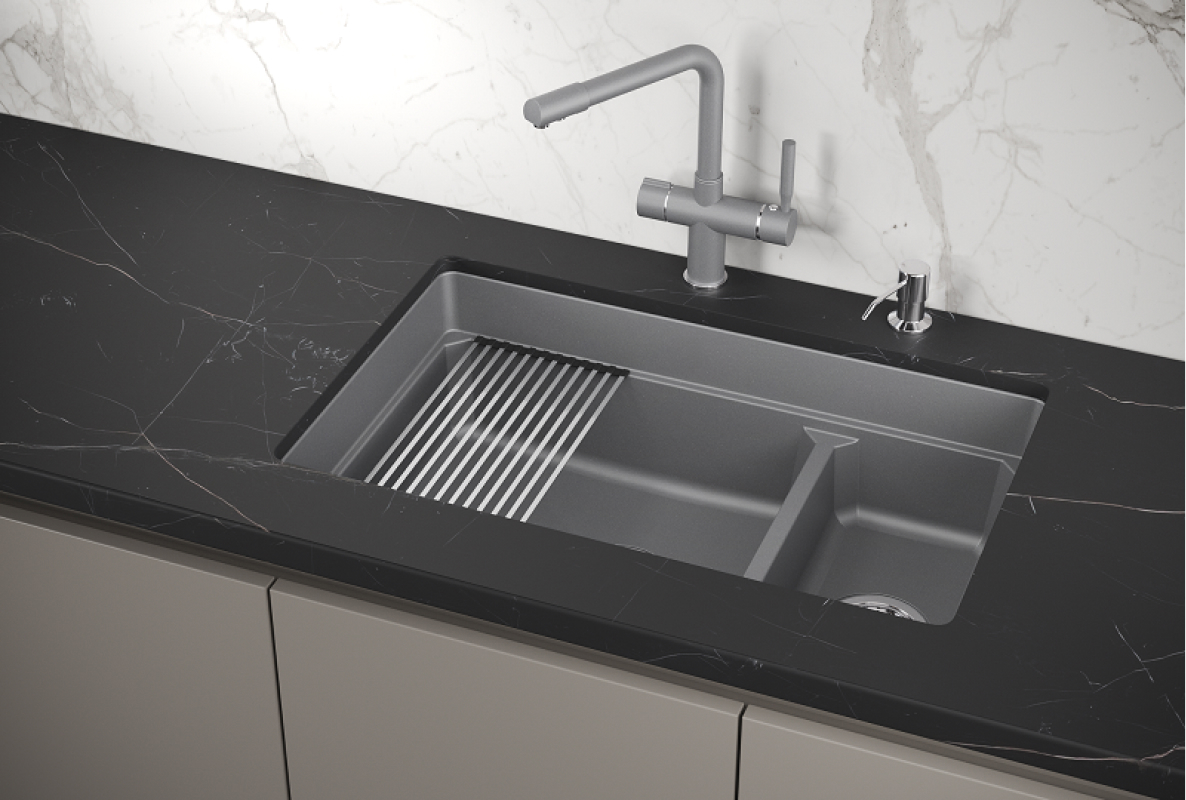 Изображение товара Мойка для кухни KS-7304U 45x73 см кварц алюминий серый металлик